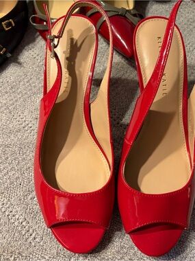 Kelly & Katie Red Patent Peep-Toe Slingback Heels